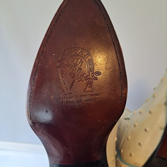 Mens Ostrich Imitation Western Rodeo Leather Boots white and‎ Blue Size 3.5 - Picture 9 of 16